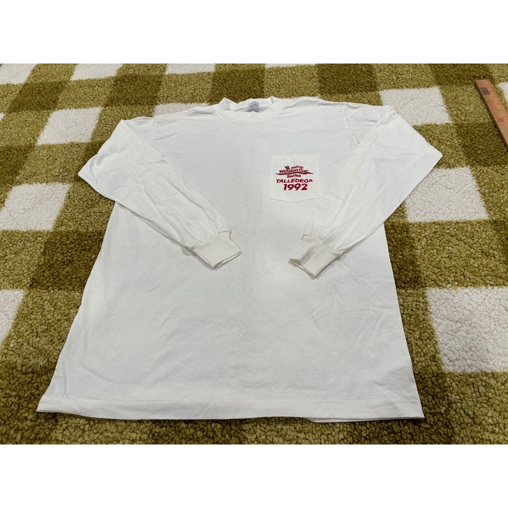 Vintage 1992 NASCAR Winston Cup Talladega Long Sleeve Pocket T-Shirt XL White